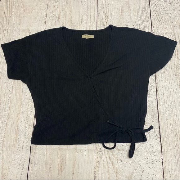 Madewell Tops - Madewell Black Ribbed Wrap Blouse Shirt Large